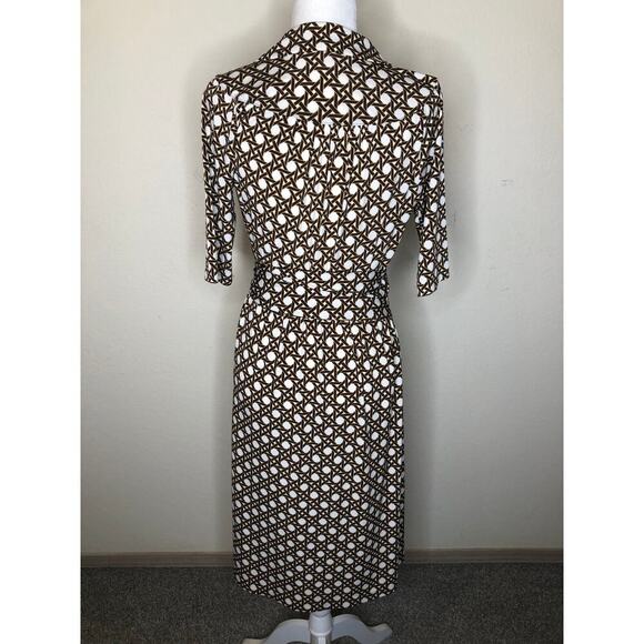 Talbots Faux Wrap Dress in Brown and White Weave Print Retro US 4 - Picture 11 of 16